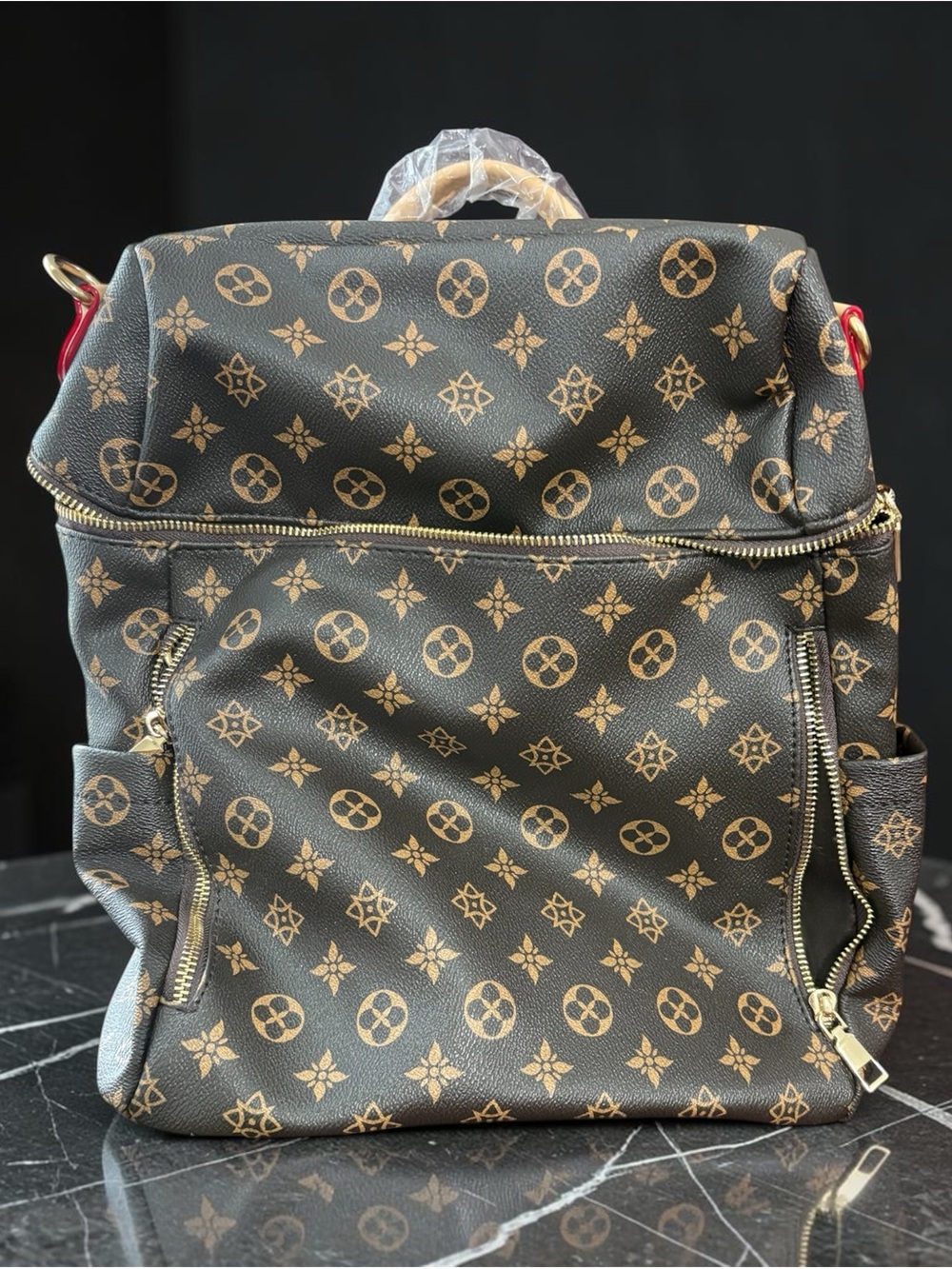Monogram Pattern Brown & Tan Backpack - Picture 1 of 4